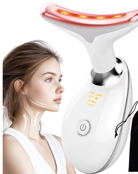 Masajeador Facial y de Cuello Reafirmante con 3 Luces LED – ¡Dile adiós a la flacidez y revela tu piel radiante!