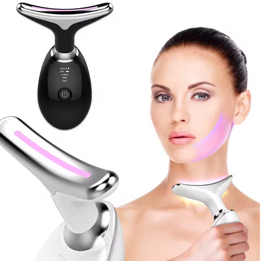 Masajeador Facial y de Cuello Reafirmante con 3 Luces LED – ¡Dile adiós a la flacidez y revela tu piel radiante!