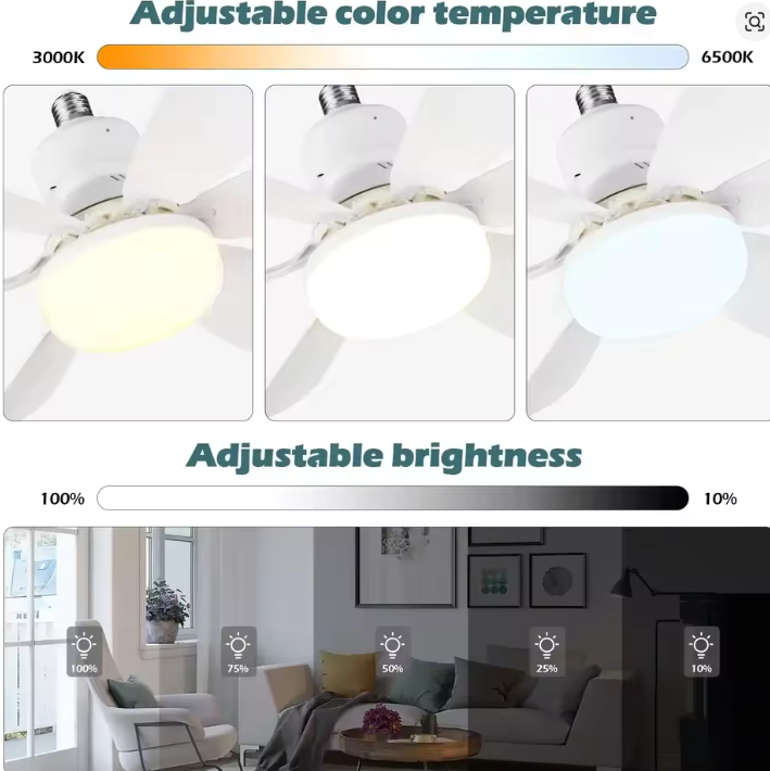 💡Foco Lámpara Ventilador 6 Aspas ✨ – Ilumina y Refresca tu Espacio en un Solo Paso