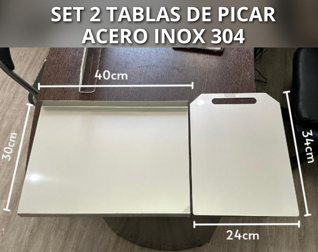 Tabla profesional de cocina en acero inoxidable 304 (grado alimenticio) 1 set con 2 unidades